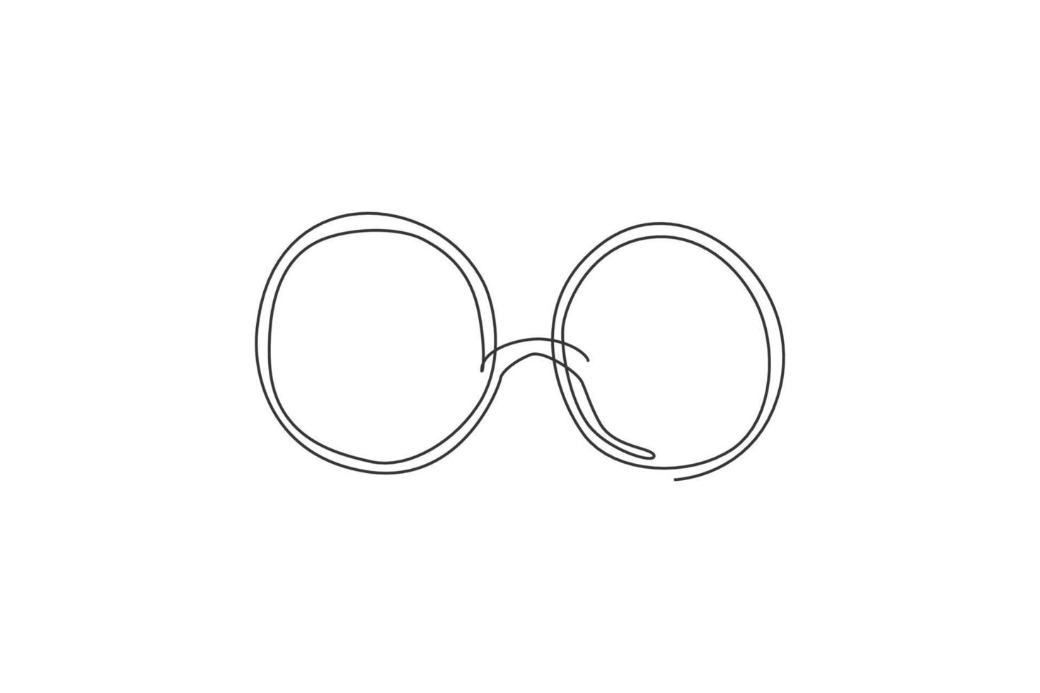 een doorlopende lijntekening van nerd oude ronde glazen logo icoon. klassiek brilmontuur voor optische winkel logo symbool sjabloon concept. trendy enkele lijn tekenen ontwerp vectorillustratie vector