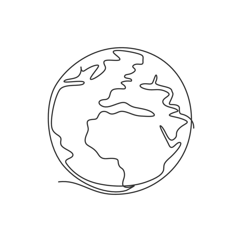 enkele doorlopende lijntekening van bol globale aarde voor logo label. wereldbol concept voor studie educatieve kennis. dynamische één lijn tekenen grafische vectorillustratie vector