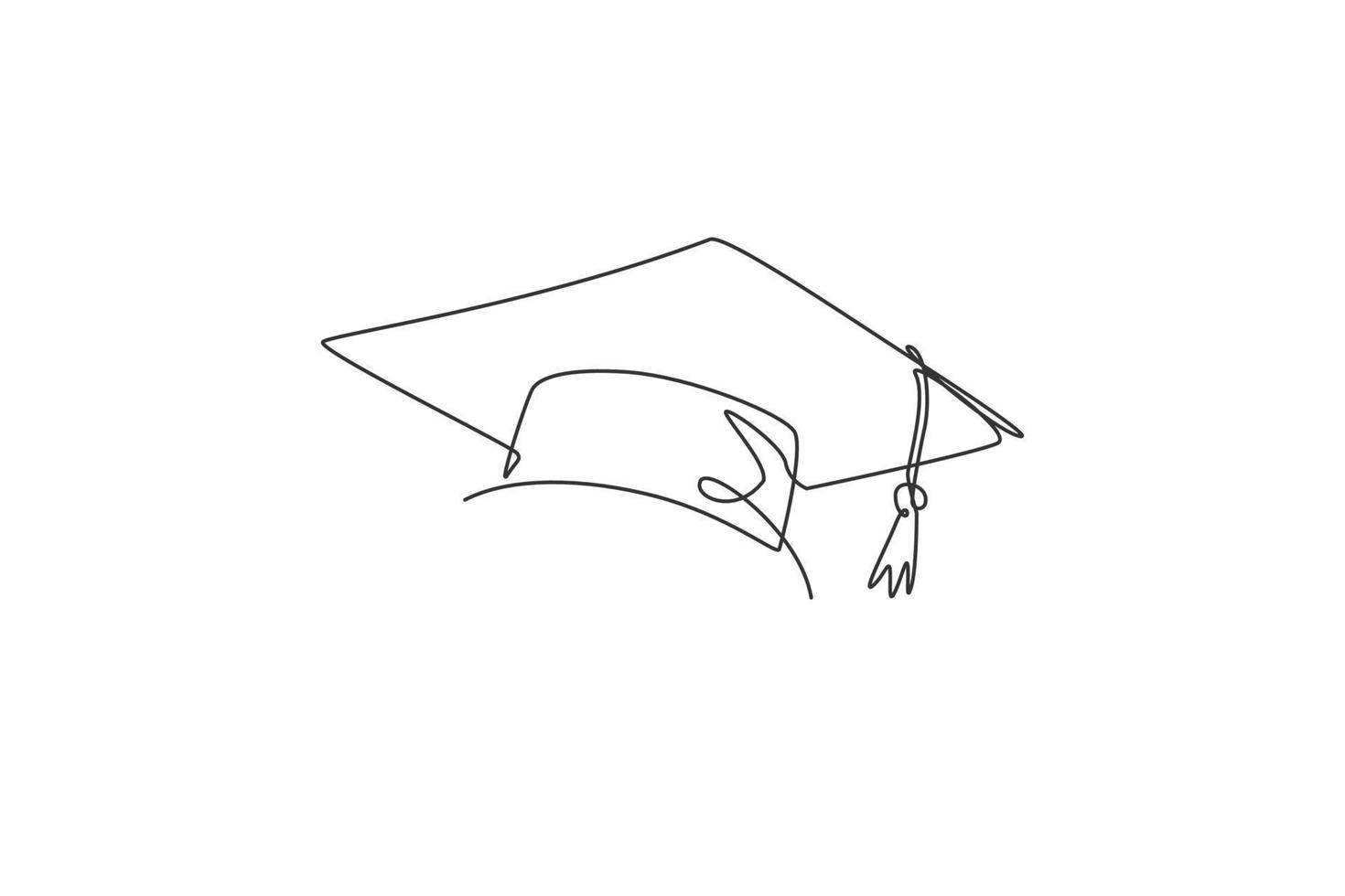 afstudeer hoed. continu een lijntekening van afgestudeerde cap minimalistische vector illustratie ontwerp op witte achtergrond. eenvoudige lijn moderne grafische stijl. hand getekend grafisch concept voor onderwijs