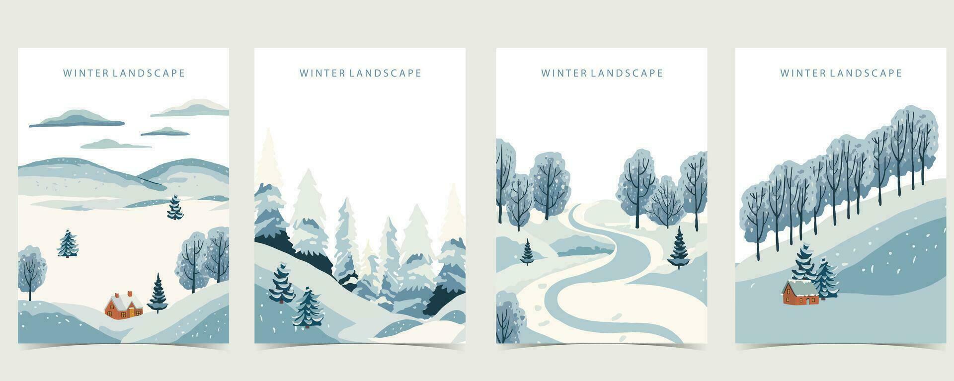 winter landschap achtergrond met berg, boom.bewerkbaar vector illustratie voor ansichtkaart,a4 verticaal grootte