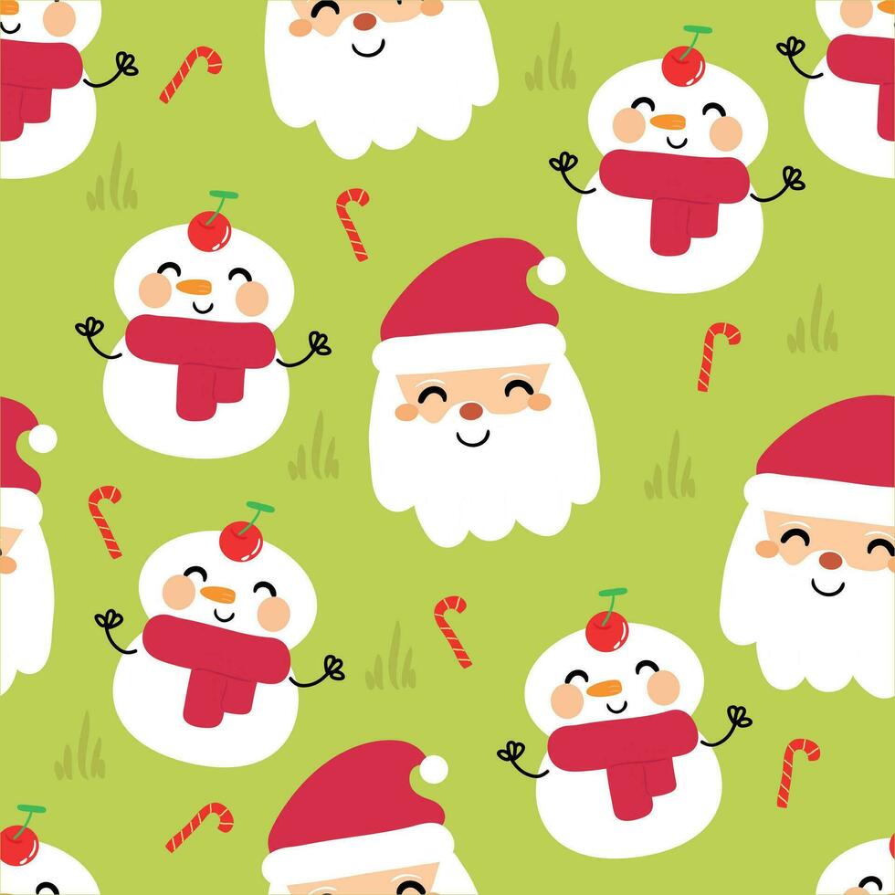 tekenfilm de kerstman naadloos patroon met sneeuwman en Kerstmis elementen. schattig Kerstmis behang voor kaarten, geschenk omhulsel papier vector