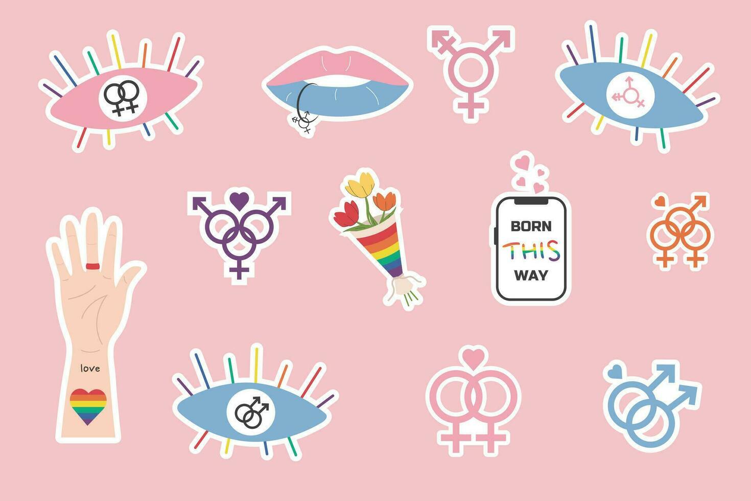 reeks van lgbtq gemeenschap symbolen. sticker pak reeks vector