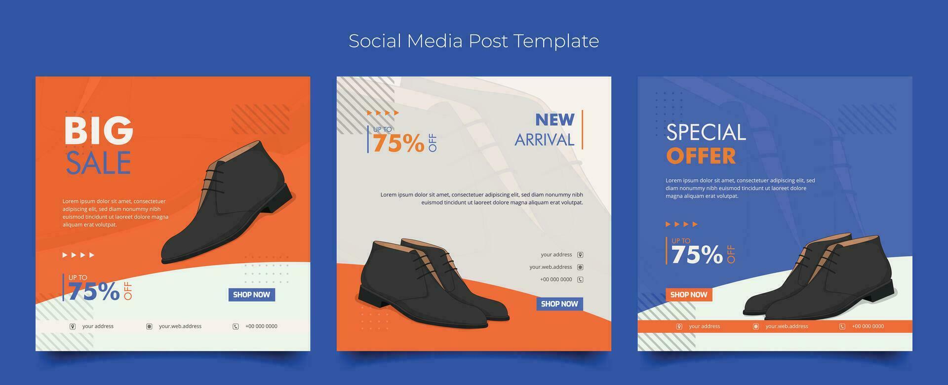 sociaal media sjabloon met leer schoen in gemakkelijk wit oranje achtergrond voor reclame ontwerp vector