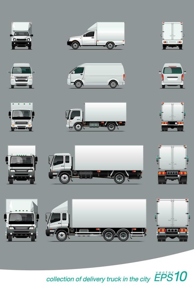 verzameling van levering lading vrachtauto in stad vector