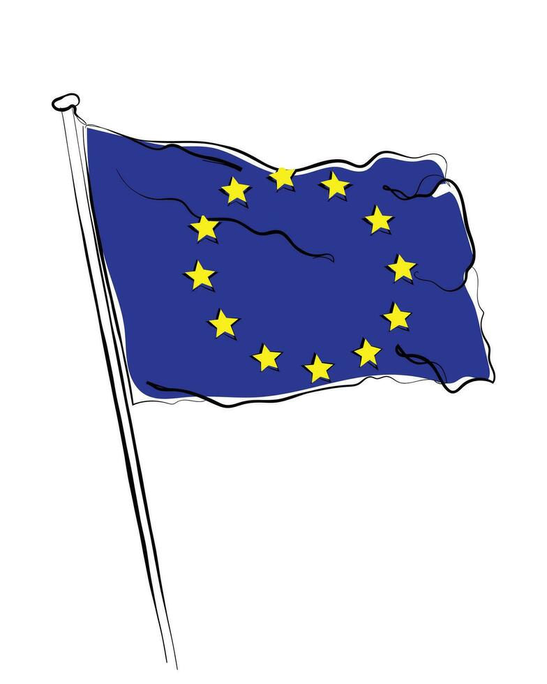 hand- getrokken lijn kunst vector van EU vlag.