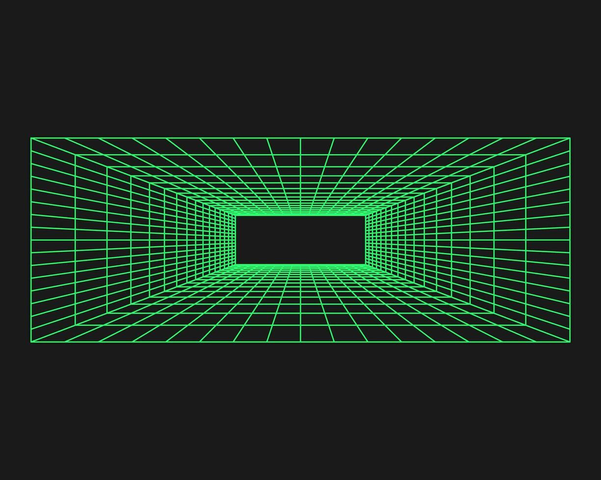 cyberpunk perspectief tunnel. cyber geometrie y2k element. geïsoleerd stijl Aan zwart achtergrond. vector modieus illustratie.