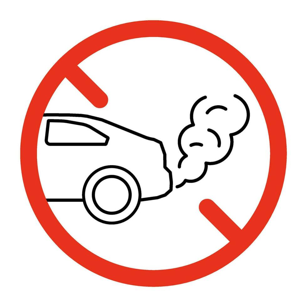 verboden uitlaat, verontreiniging wolk van auto icoon. Nee uitlaat gassen, dampen. Nee stationair draaien beurt motor. hou op smog van auto. vector symbool