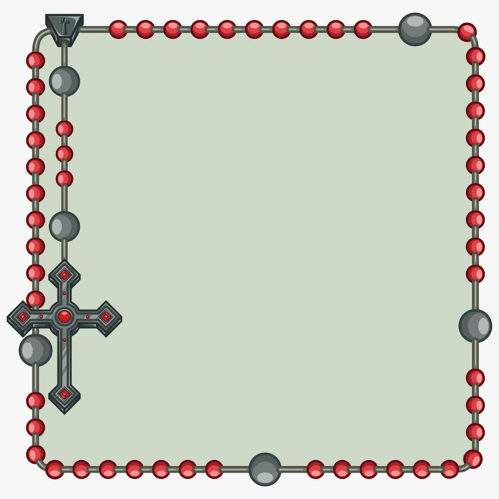 vector ontwerp van kader voor fotografie met Katholiek rozenkrans, rozenkrans met christen kruis met plein vorm geven aan, symbool van de Katholiek religie