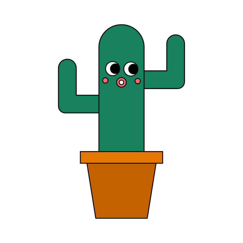 retro stijl cactus tekenfilm vlak illustratie vector