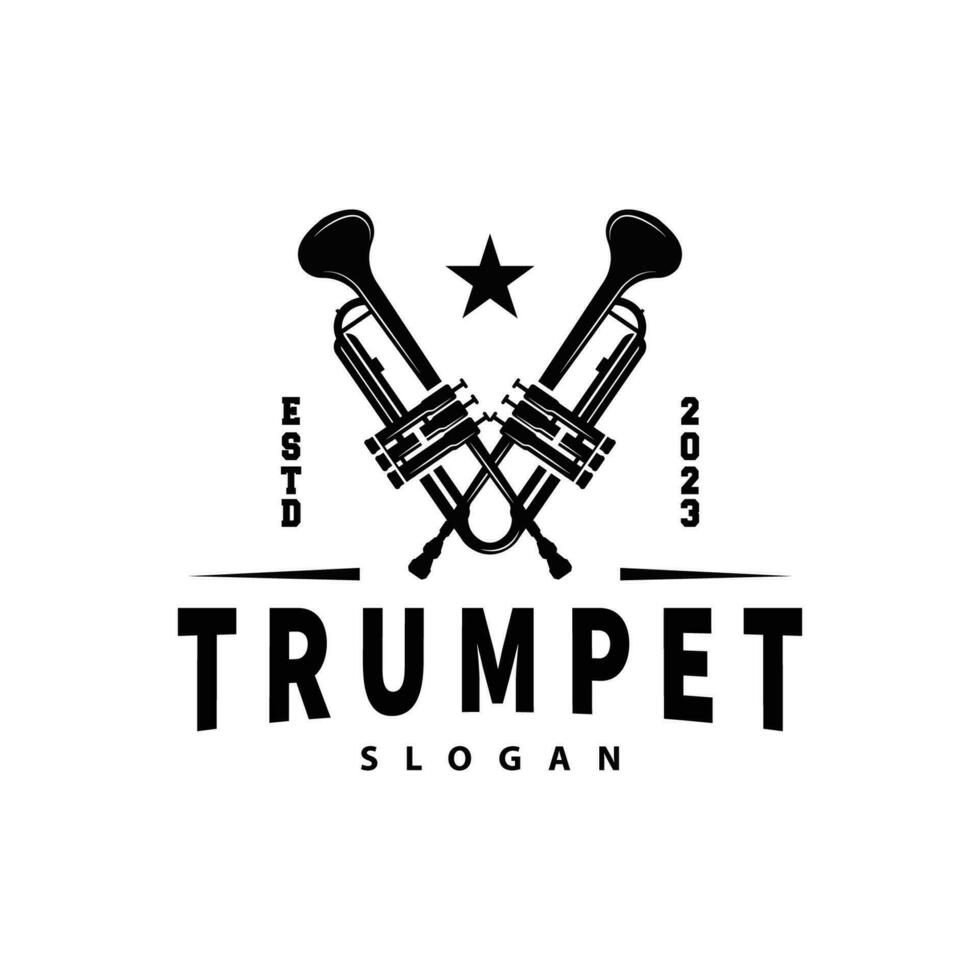 gemakkelijk merk silhouet ontwerp messing musical instrument trompet, klassiek jazz- trompet logo vector