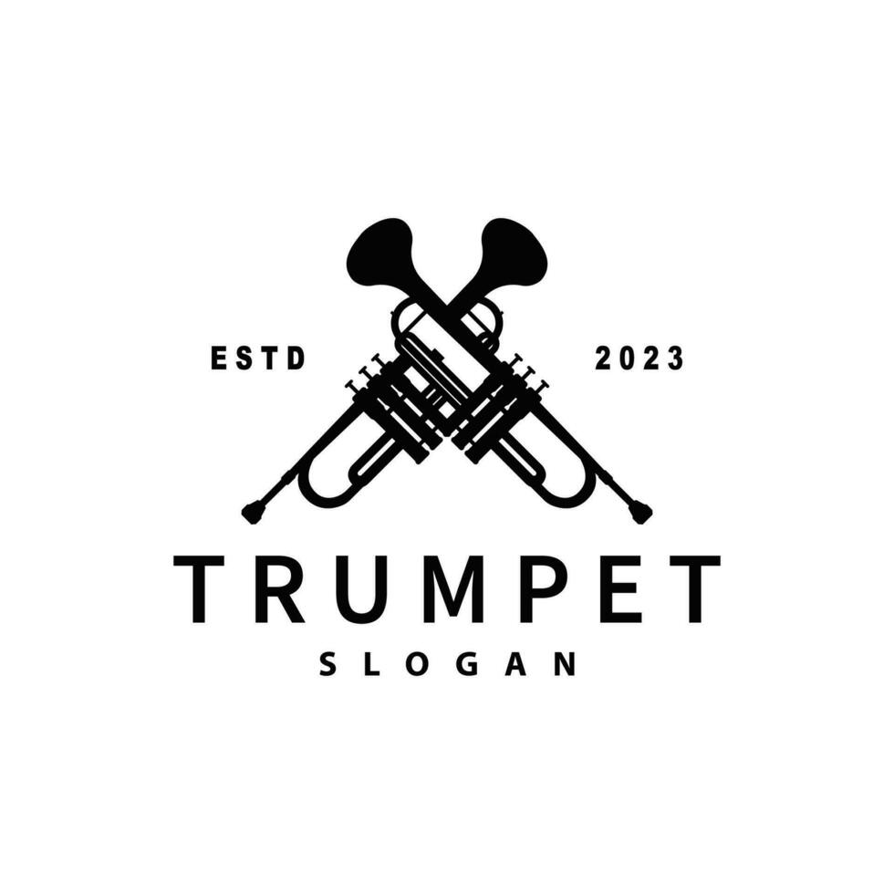 gemakkelijk merk silhouet ontwerp messing musical instrument trompet, klassiek jazz- trompet logo vector