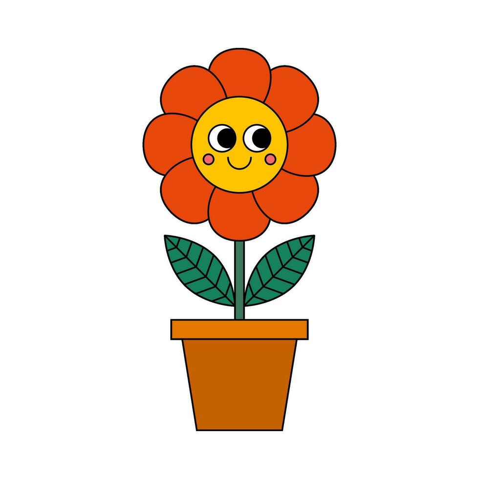 retro stijl bloem tekenfilm vlak illustratie vector