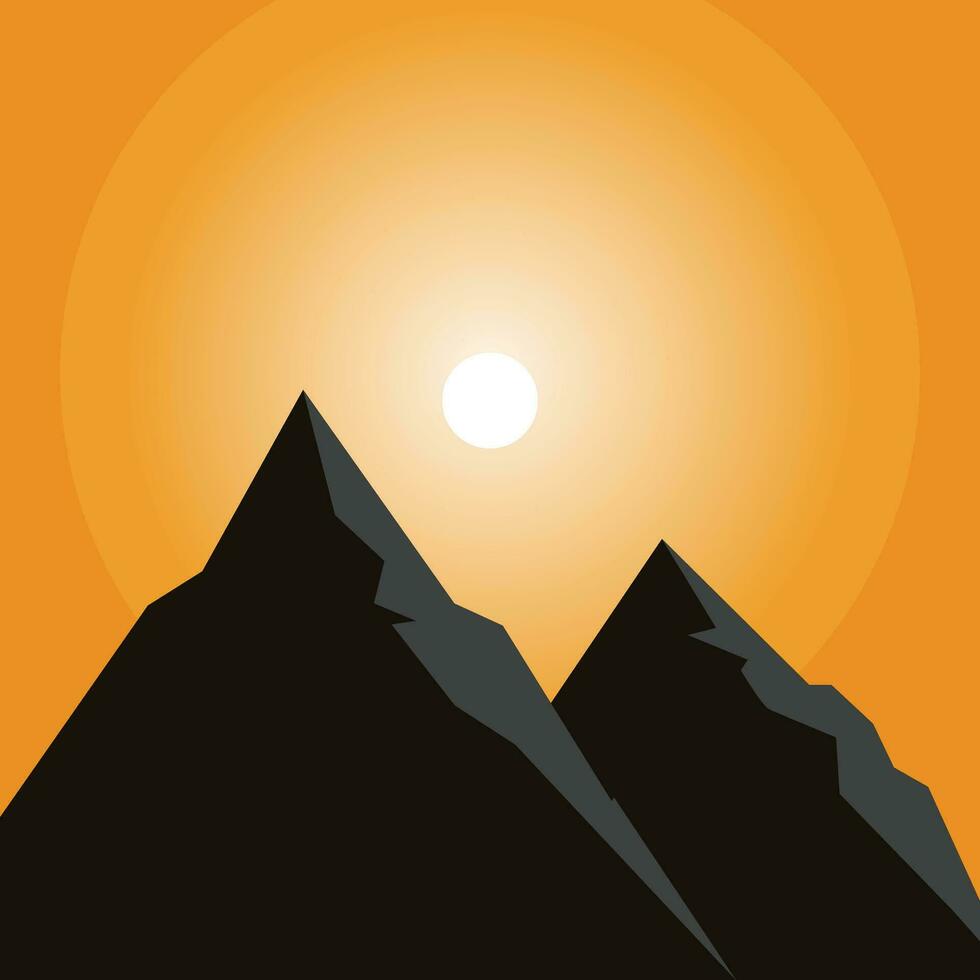 nacht oranje landschap met bergen en maan voorraad illustratie vector