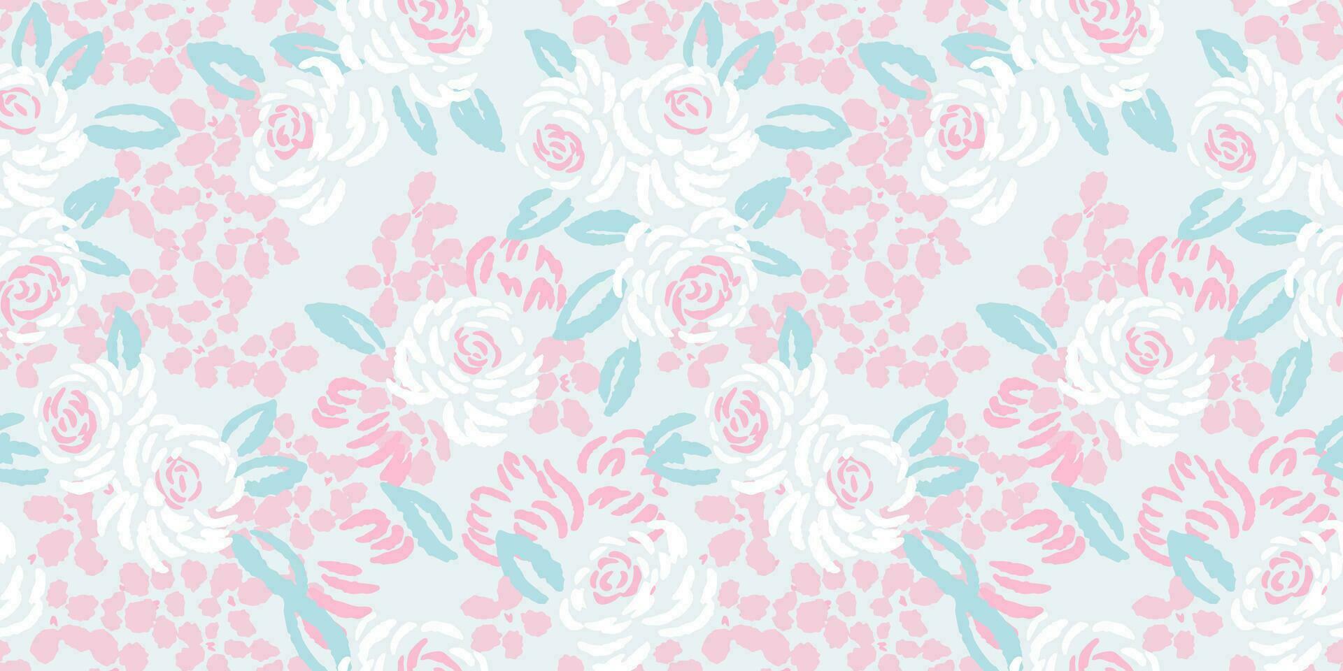 naadloos patroon met abstract roos en bladeren pastel monotoon wit achtergrond. vector hand- getrokken vorm roos bloemen. sjabloon voor ontwerp, mode, kleding stof, textiel, structuur