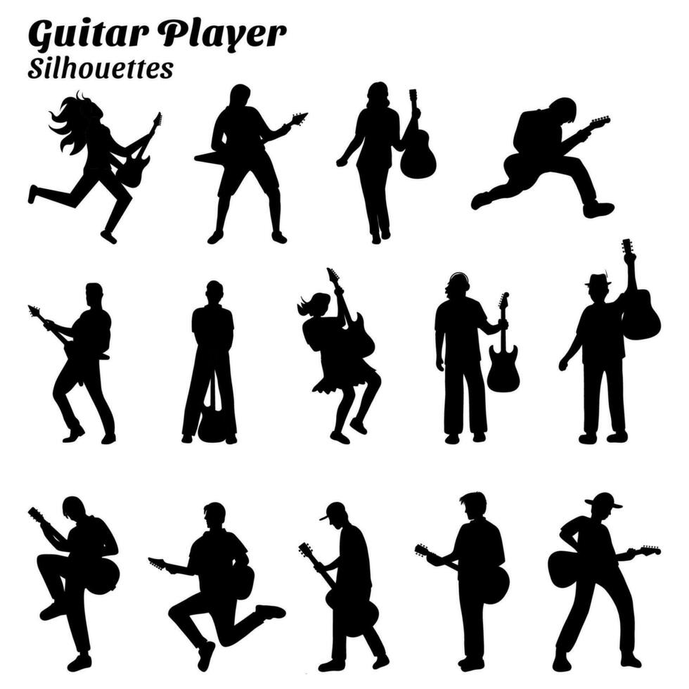 verzameling van illustraties van gitaar speler silhouetten vector