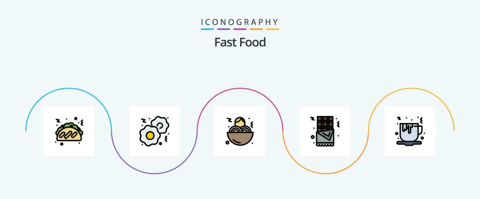snel voedsel lijn gevulde vlak 5 icoon pak inclusief . voedsel. eten. snel voedsel. koffie vector