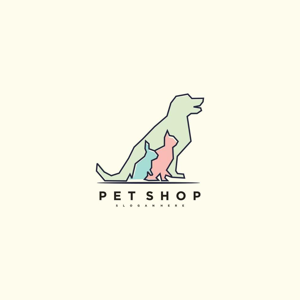 huisdier winkel logo ontwerp met hond, kat, konijn vector