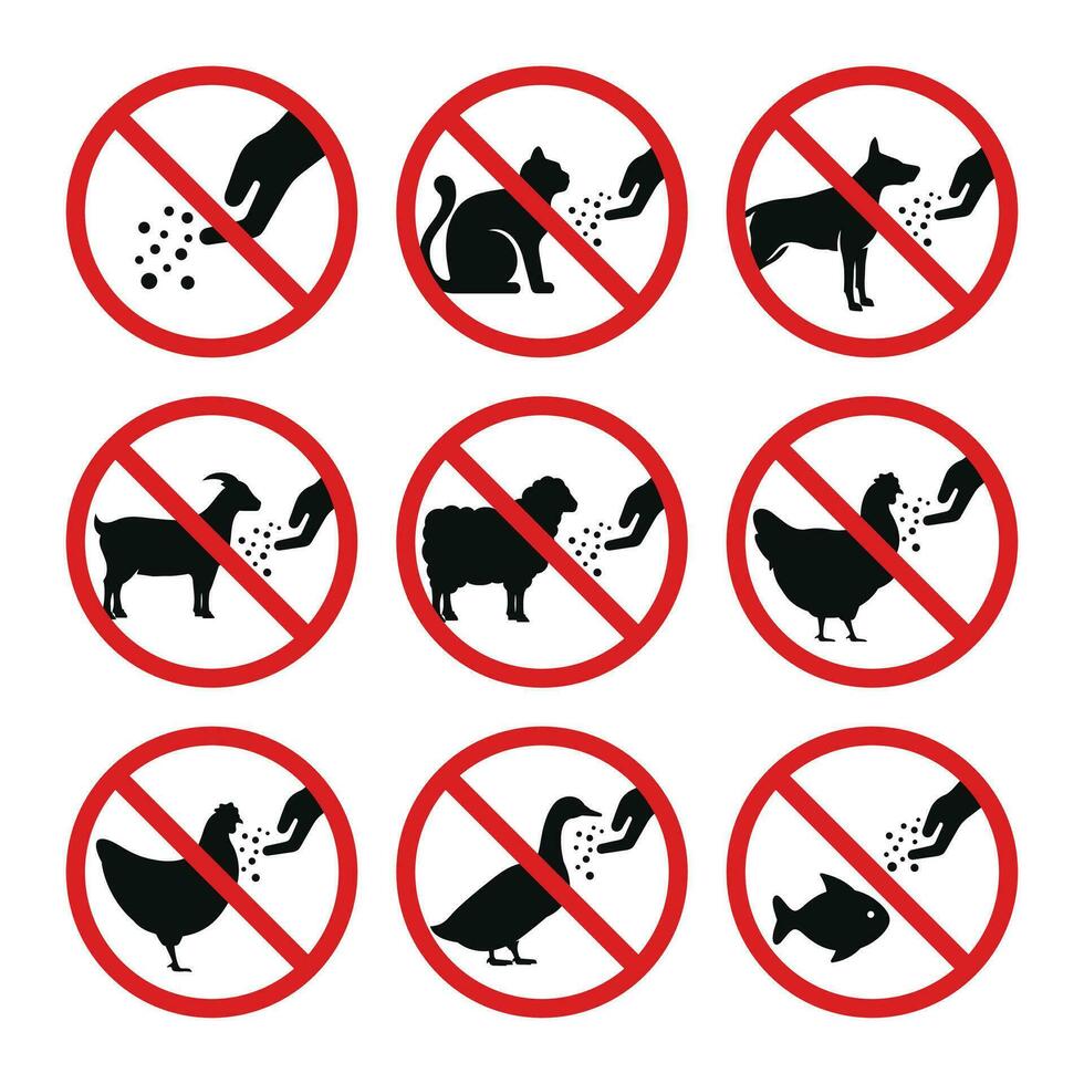 Doen niet voeden de dieren icoon teken symbool reeks vector