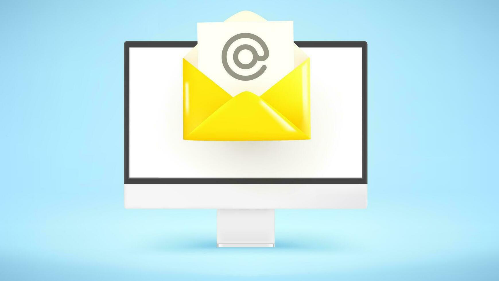 modern computer met mail icoon. nieuw bericht concept. 3d vector mockup