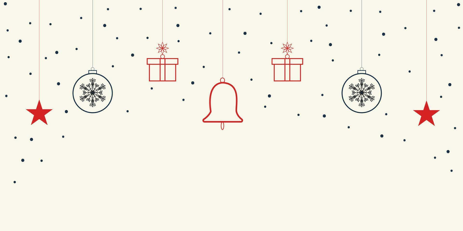 vrolijk Kerstmis banier achtergrond sneeuwvlok met ballen en klok en sterren vector