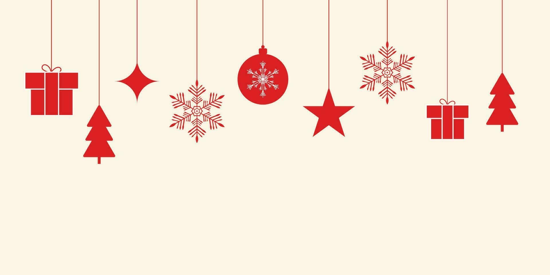 vrolijk Kerstmis banier achtergrond rood sneeuwvlokken en ballen en sterren met doos vector