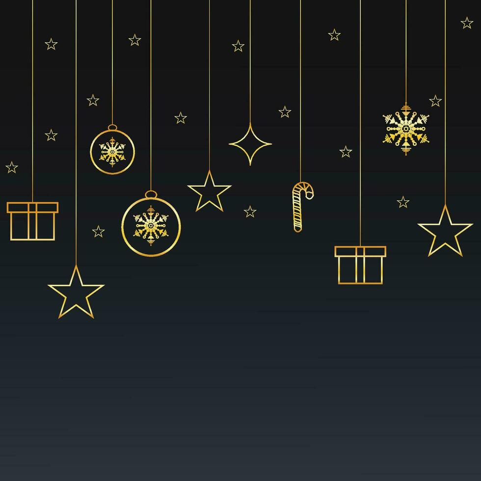 sociaal media post realistisch vrolijk Kerstmis met gouden sterren en sneeuw met ballen geschenk doos vector