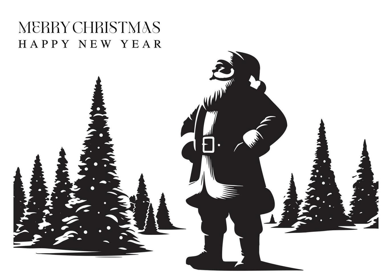 de kerstman claus abstract silhouet vector tekening gelukkig nieuw jaar gemakkelijk groet kaart