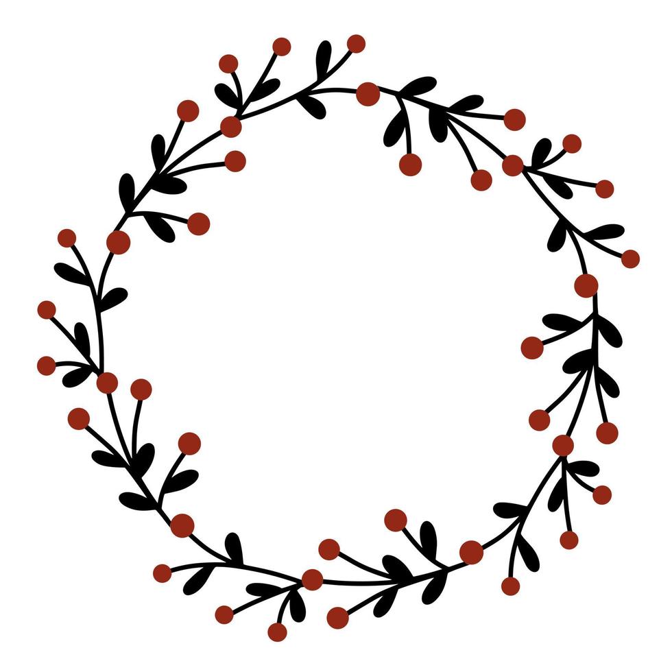 kerstkrans van takken met bladeren en rode bessen vectorillustratie vector