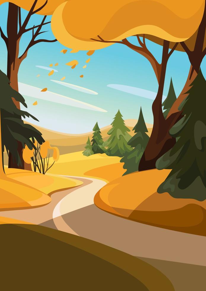 weg uit het bos. herfstlandschap in verticale richting. vector