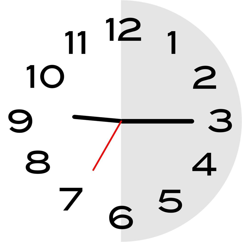 kwart over 9 uur analoge klokpictogram vector