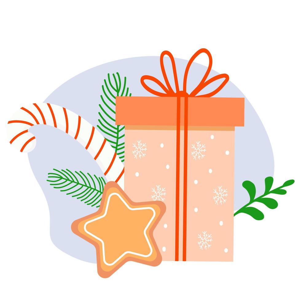 kerstcadeau en nieuwjaarssnoepjes vector