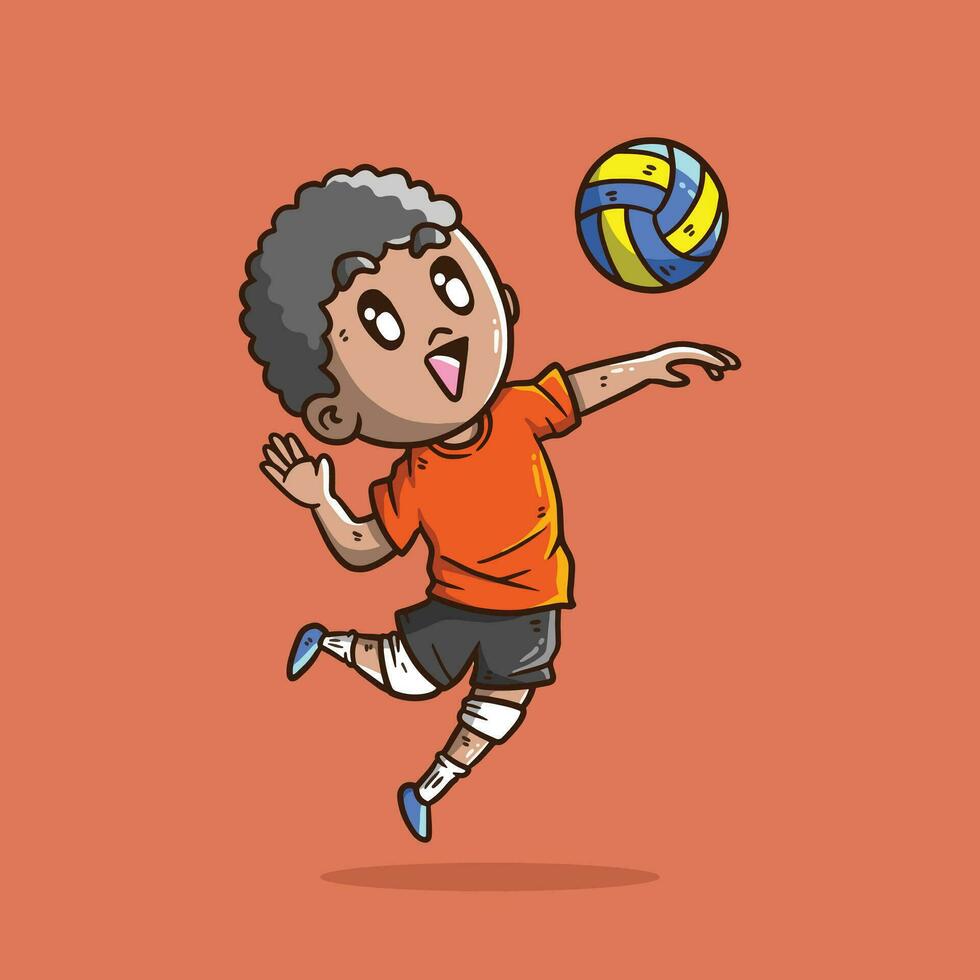 tekenfilm vector illustratie van schattig binnen- volleybal speler. volleybal mascotte illustratie.