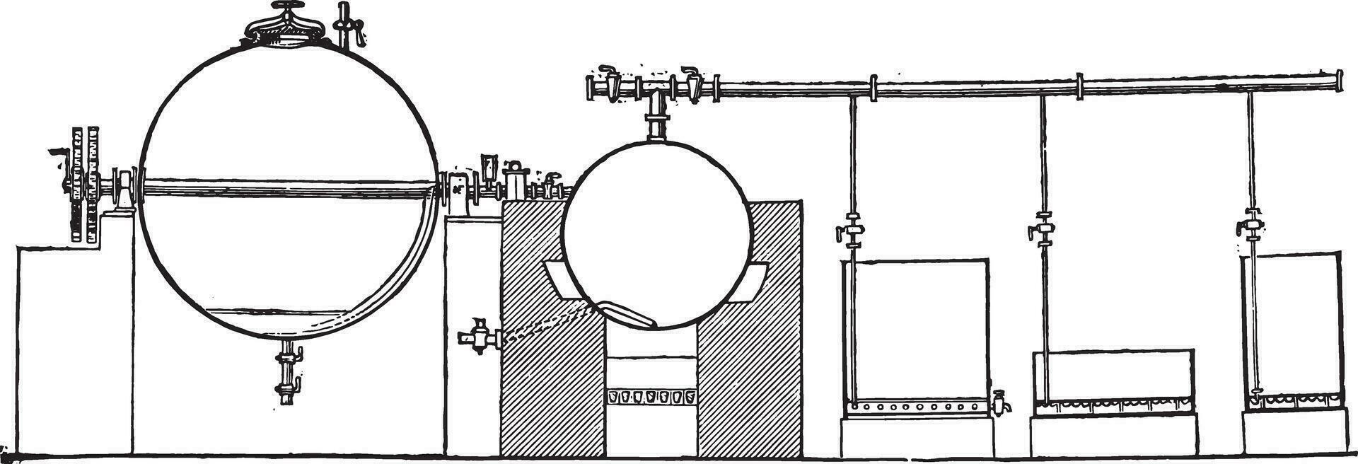 inrichting voor de vervaardiging van bot lijm, wijnoogst gravure. vector