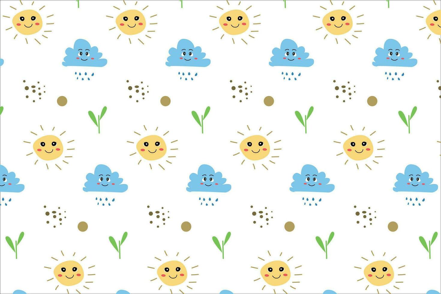 schattig baby patroon met zon, bloem, wolk, zaden vector