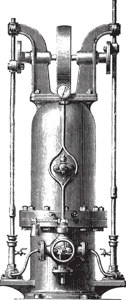 druk accumulator, wijnoogst gravure. vector