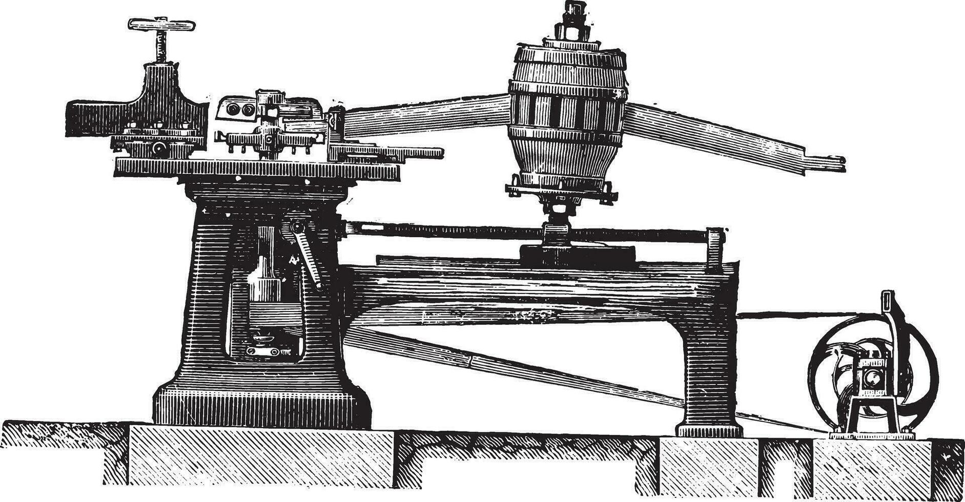 snijdend machine poten en spindels spaken, verhoging, wijnoogst gravure. vector