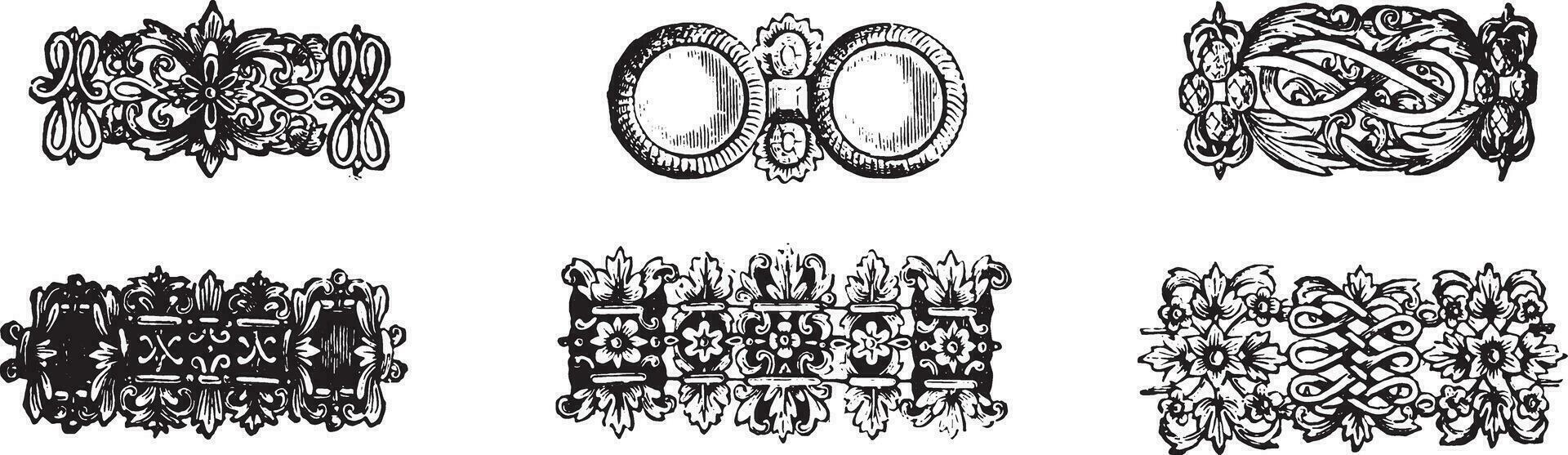 exemplaren kettingen zeventiende eeuw, wijnoogst gravure. vector