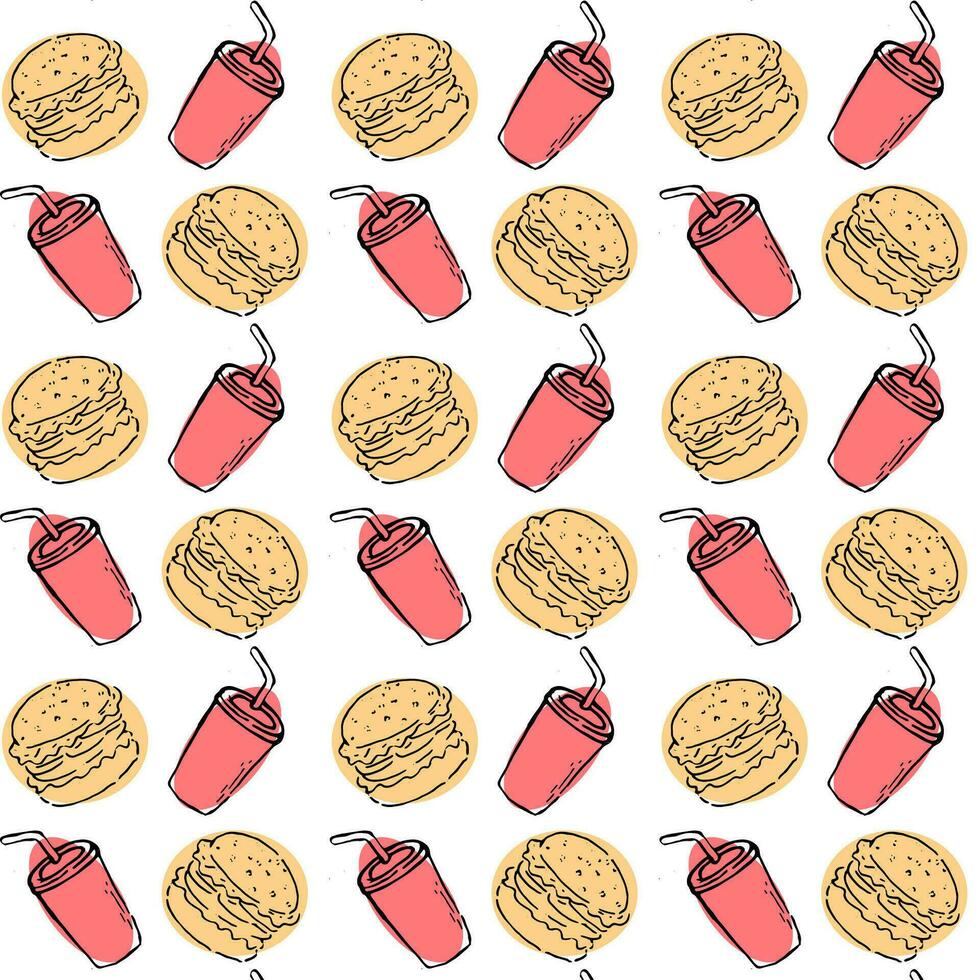 naadloos tekening patroon snel voedsel Hamburger drinken vector