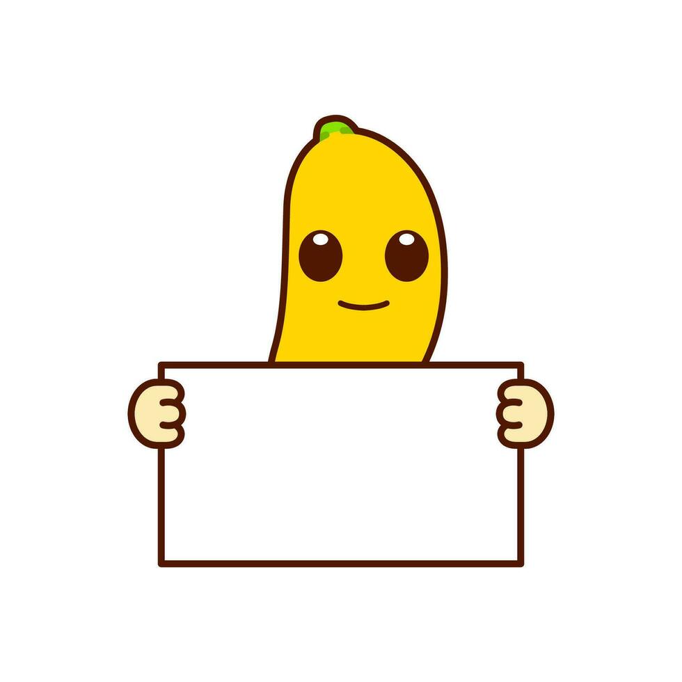 schattig banaan karakter Holding een blanco teken vector