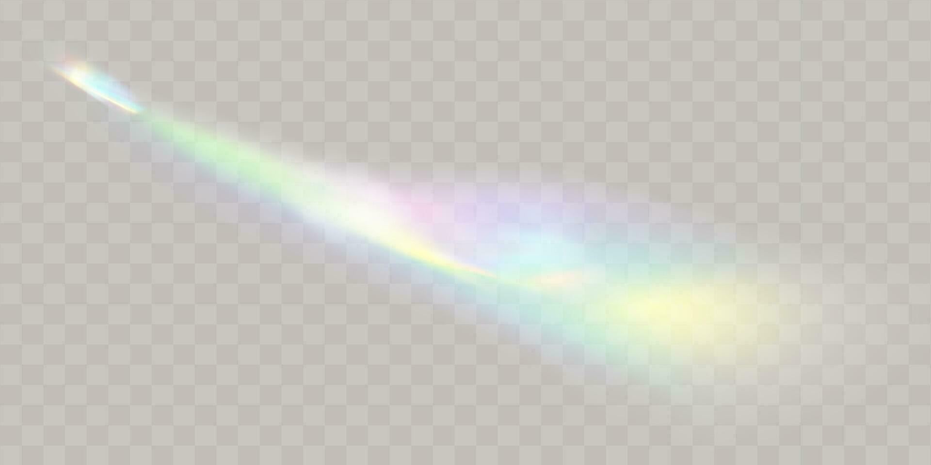 een reeks van kleurrijk vector lens, kristal regenboog licht en gloed transparant effecten.overlay voor achtergronden.driehoekig prisma concept.