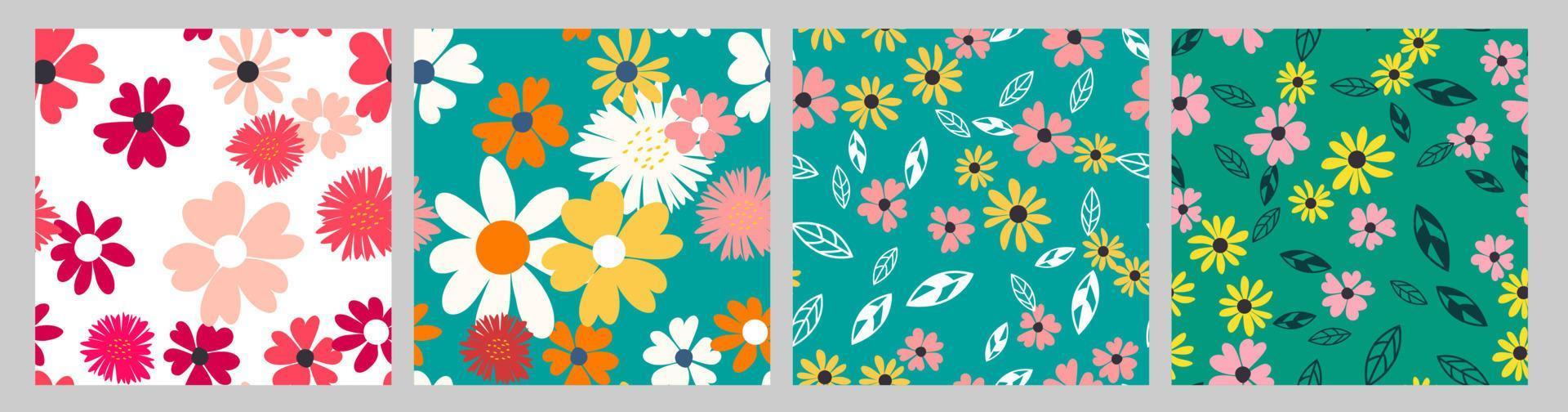 naadloze patroon achtergrond met eenvoudige bloem design elementen set. vector illustratie