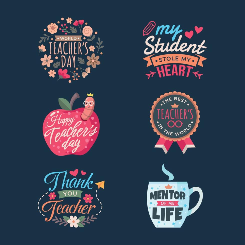 set leraar dag belettering sticker vector