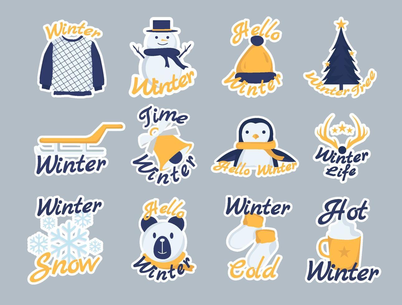 collectie sticker winter festival object vector