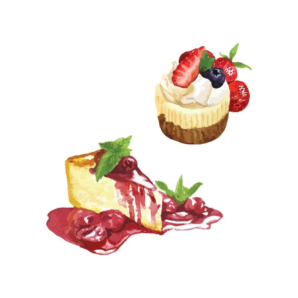 kersenkaastaart en fruitcupcake vector