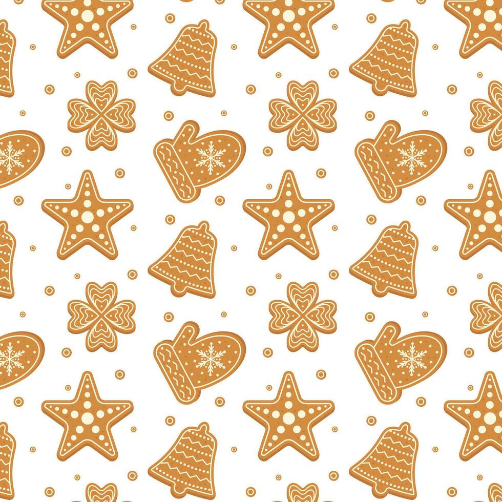 peperkoek koekjes met suikerglazuur Aan een wit achtergrond Kerstmis naadloos patroon. vector illustratie