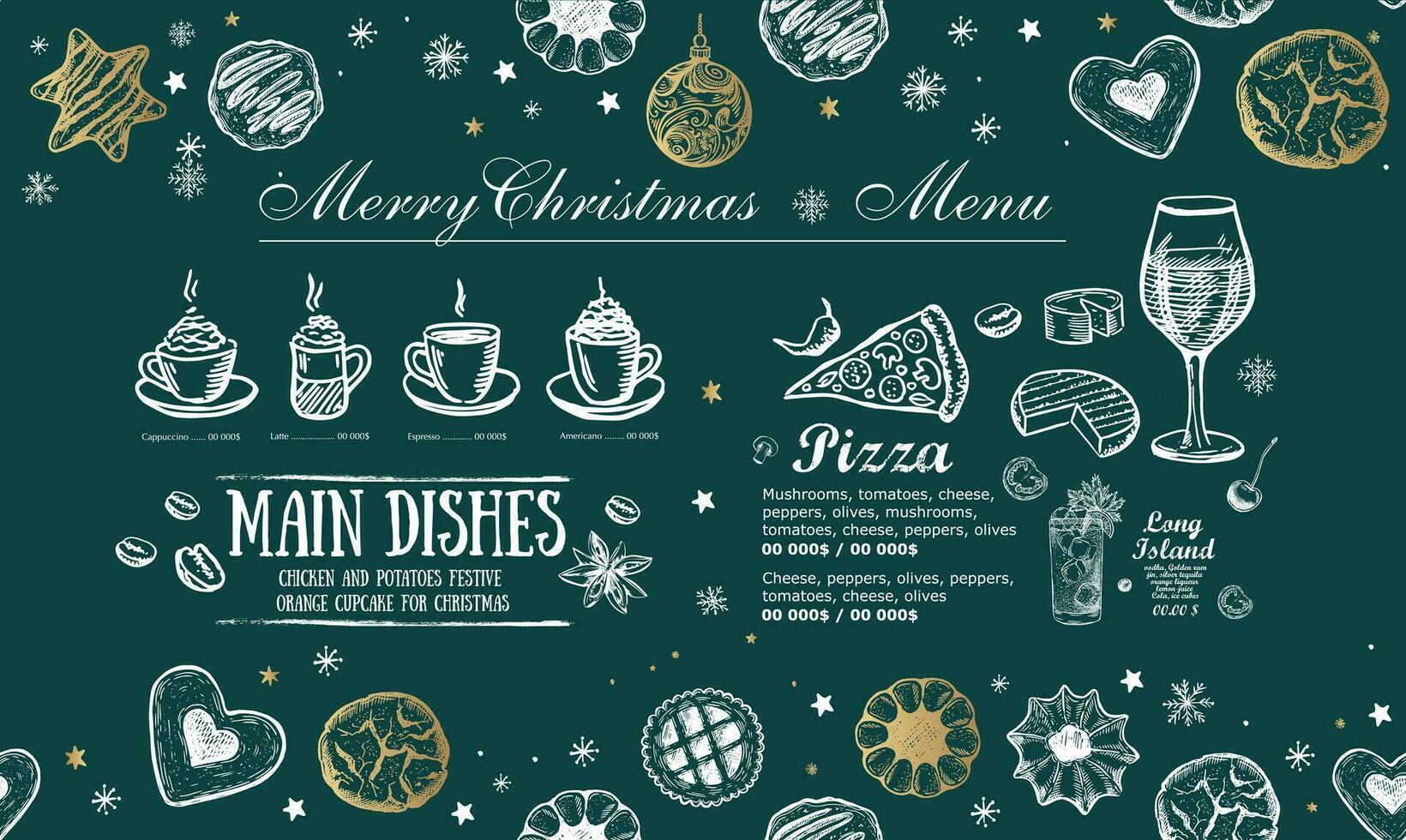 Kerstmis menu, voedsel folder, restaurant menu. sjabloon ontwerp. vector