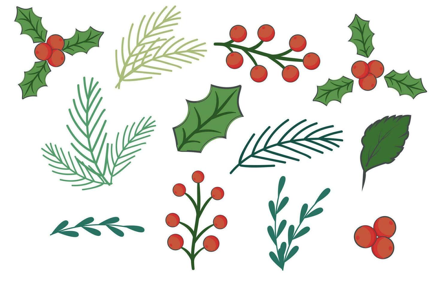 reeks van hand- getrokken winter plantkunde elementen geïsoleerd Aan wit achtergrond. takken, bessen en hulst. verzameling van elementen voor Kerstmis decoraties. vector illustratie.