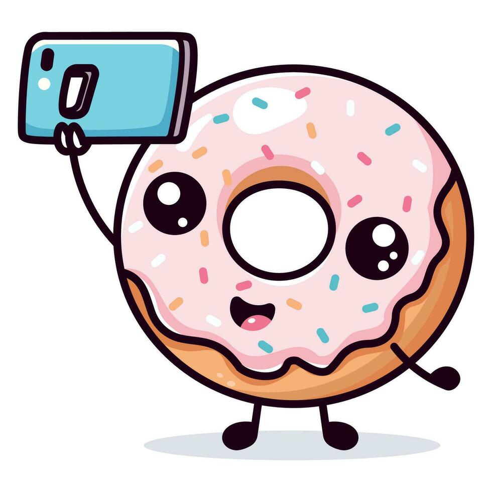 schattig donut, schattig donut vector nemen een selfie