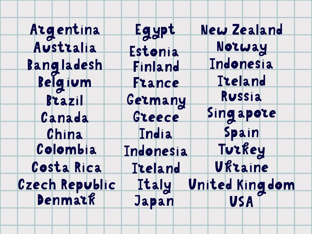 de namen van de landen van de wereld. Europese landen. hand belettering. vector
