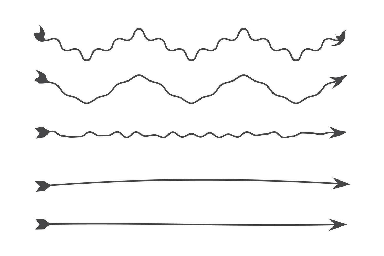 hand getekend nieuw pijlen lijn reeks vector ontwerp met golvend en golvend Aan een wit achtergrond.